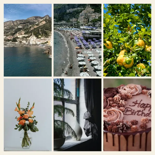 A photo grid of six photos in three columns